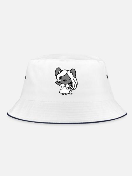 Hase Mädchen Hübsch Frau Häsin Winkt Lange Haare - Bucket Hat - Weiß/Navy - Vorne