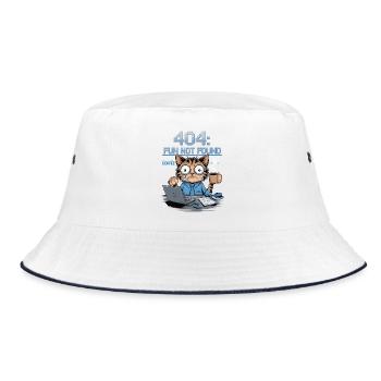 404 Fun Not Found - Funny Cat Coffee Work Meme - Bucket Hat - white/navy - Front