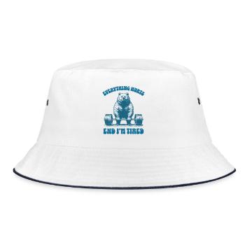 Alles tut weh und ich bin müde Bär beim Gewichtheben - Bucket Hat - Weiß/Navy - Vorne