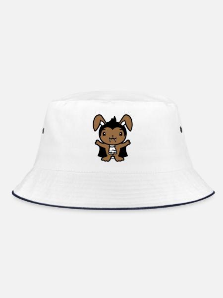 Bunny Vampire Sharp Long Teeth Halloween Costume - Bucket Hat - white/navy - Front