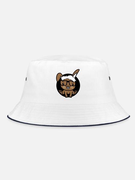 Bunny Nerd Geek Horn-Rimmed Glasses Hole Freak Intelligent - Bucket Hat - white/navy - Front