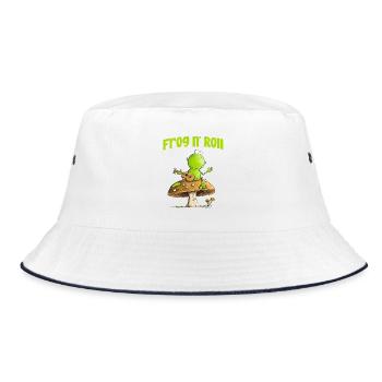 Frosch Mit Aktustik Gitarre Cottagecore Pilz - Bucket Hat - Weiß/Navy - Vorne