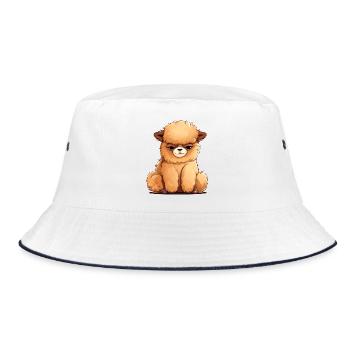 Alpaka mit cooler Frisur - Bucket Hat - Weiß/Navy - Vorne