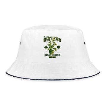 Common Hawthorn Botanical Art - Bucket Hat - white/navy - Front
