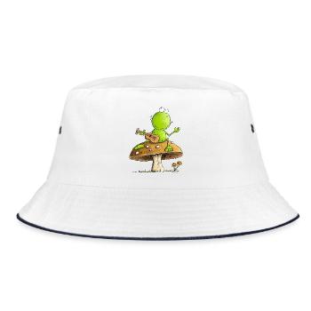Frosch Mit Aktustik Gitarre Cottagecore Pilz - Bucket Hat - Weiß/Navy - Vorne