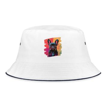 Frenchie French Bulldog - Bucket Hat - white/navy - Front