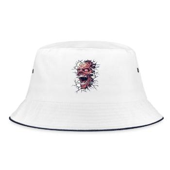 Monster Breaks Through the Wall – Horror Design - Bucket Hat - white/navy - Front