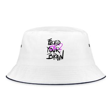 Füttern Sie Ihr Gehirn - Bucket Hat - Weiß/Navy - Vorne