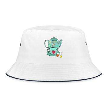 Tee Teekanne Teebeutel Tasse Teetasse - Bucket Hat - Weiß/Navy - Vorne