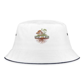Unterstützen Sie lokales Unkraut, Wildpilze, Naturwurzeln - Bucket Hat - Weiß/Navy - Vorne