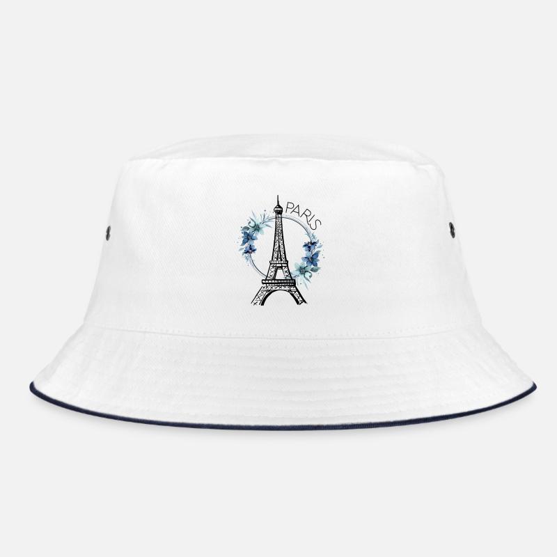 Paris Eiffelturm Frankreich Blumen Line Art Kunst Bucket Hat