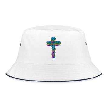 Cross Crosses Heart Hearts Crucifix - Bucket Hat - white/navy - Front
