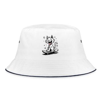Skateboarder Skater Cat Skateboard Skating - Bucket Hat - white/navy - Front