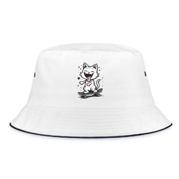 Skateboarder Skater Cat Skateboard Skating - Bucket Hat - white/navy - Front
