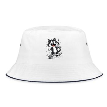 Skateboarder Skater Cat Skateboard Skating - Bucket Hat - white/navy - Front