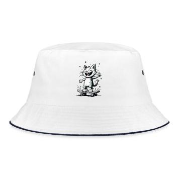 Skateboarder Skater Cat Skateboard Skating - Bucket Hat - white/navy - Front