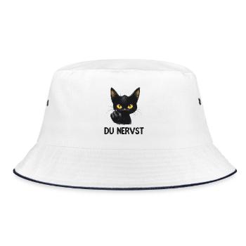 Witzige schwarze Katze sagt: Du nervst - Bucket Hat - Weiß/Navy - Vorne