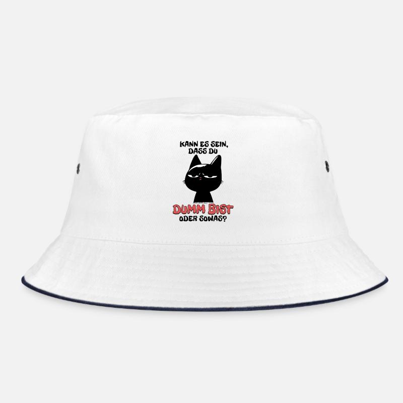Kann es sein dass du dumm bist? - Schwarze Katze - Bucket Hat - Weiß/Navy