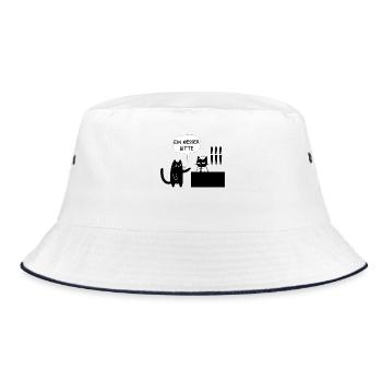Ein Messer bitte – Schwarzer Humor mit Katze - Bucket Hat - Weiß/Navy - Vorne