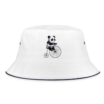 Panda on penny-farthing – retro meets animal love - Bucket Hat - white/navy - Front
