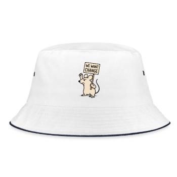 Protest-Maus mit Schild: „Wir wollen Wandel“ - Bucket Hat - Weiß/Navy - Vorne