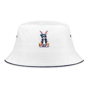 Lapin élégant avec panier de Pâques - Bob - blanc/marine - Devant