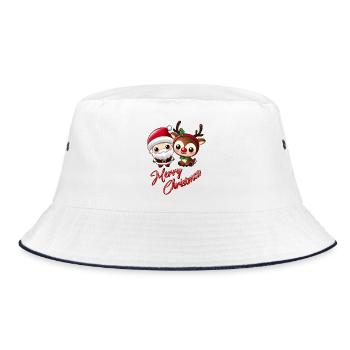 Weihnachtsmann und Rentier Kawaii - Bucket Hat - Weiß/Navy - Vorne