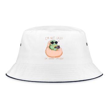 Turtle Gamer – Ich bin nicht faul, ich bin energieeffizient. - Bucket Hat - Weiß/Navy - Vorne
