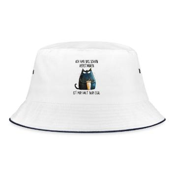 Ist mir egal - Mürrische Katze mit Kaffee Becher - Bucket Hat - Weiß/Navy - Vorne