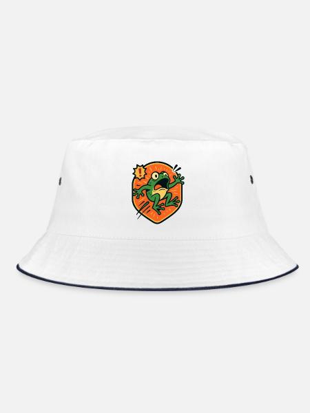 Panic Frog badge - Bucket Hat - white/navy