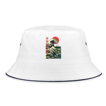 The Great Wave off Kanagawa - Hokusai Art - Bucket Hat - white/navy - Front