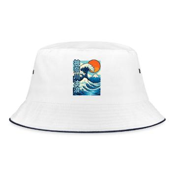Big Wave Kanagawa Comic Style - Bucket Hat - white/navy - Front