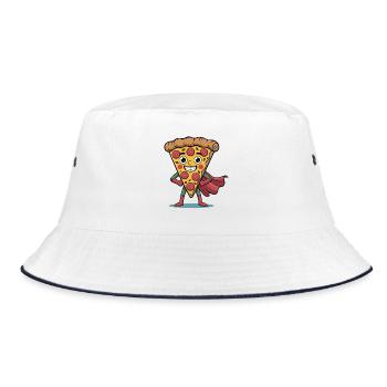 Witziges Pizza Cartoon Pizzastück Design - Bucket Hat - Weiß/Navy - Vorne