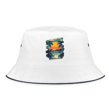 Beach Palm Trees Sunset Summer - Bucket Hat - white/navy - Front