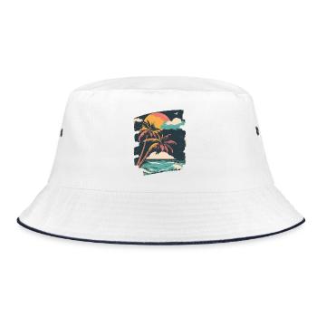 Beach Palm Trees Sunset Summer - Bucket Hat - white/navy - Front