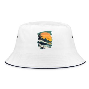 Beach Palm Trees Sunset Summer - Bucket Hat - white/navy - Front
