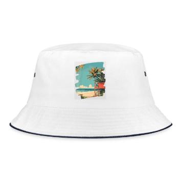 Beach Palm Trees Sun Summer - Bucket Hat - white/navy - Front