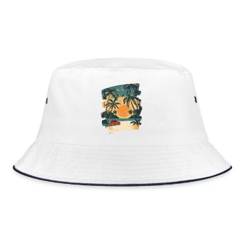 Beach Palm Trees Sun Summer - Bucket Hat - white/navy - Front