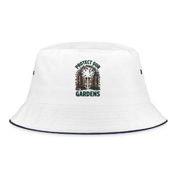 Gartenliebe mit Botschaft - Schützt unsere Gärten - Bucket Hat - Weiß/Navy - Vorne