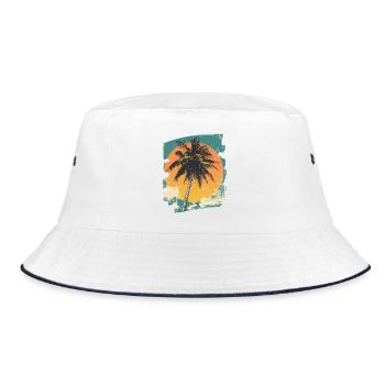 Palm Tree Sunset Summer Sun - Bucket Hat - white/navy - Front