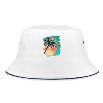 Palm Tree Sunset Summer Sun - Bucket Hat - white/navy - Front