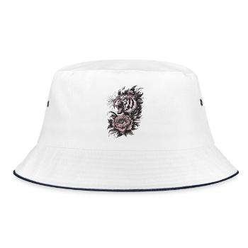 Tiger Meets Blossom – Power & Elegance - Bucket Hat - white/navy - Front