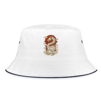 Japanischer Drache mit Torii und roter Sonne - Bucket Hat - Weiß/Navy - Vorne