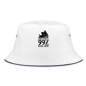 99 % Egal – Chillende Katze Null Interesse - Bucket Hat - Weiß/Navy - Vorne