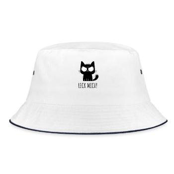 Leck mich Cartoon – freche Grummelkatze Grafik - Bucket Hat - Weiß/Navy - Vorne