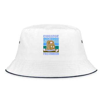 Funny College Freshman Nervous Backpack Look - Bucket Hat - white/navy - Front