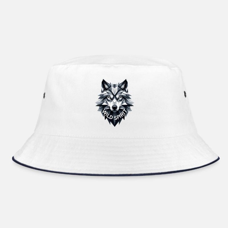 Geometrischer Wolf mit "Wild Spirit" Slogan Bucket Hat