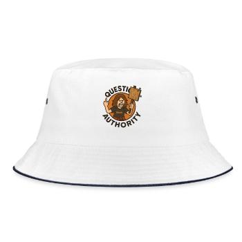 Wütende Figur mit Hammer und Mittelfinger - Bucket Hat - Weiß/Navy - Vorne