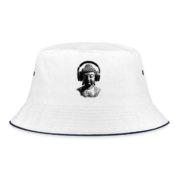 Buddha mit Kopfhörern Achtsamkeit Musik Boho Zen - Bucket Hat - Weiß/Navy - Vorne