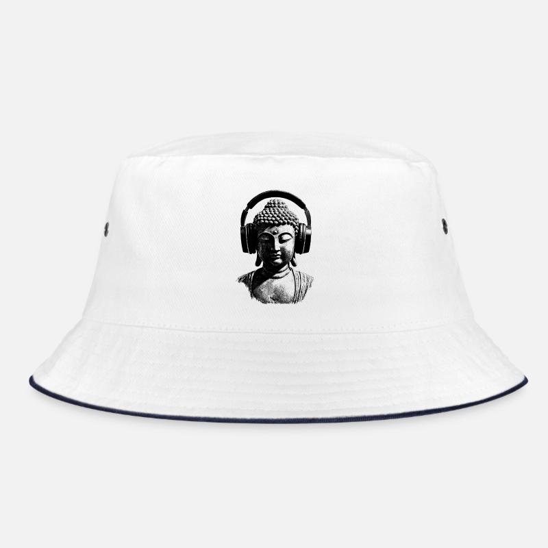 Buddha mit Kopfhörern Achtsamkeit Musik Boho Zen Bucket Hat